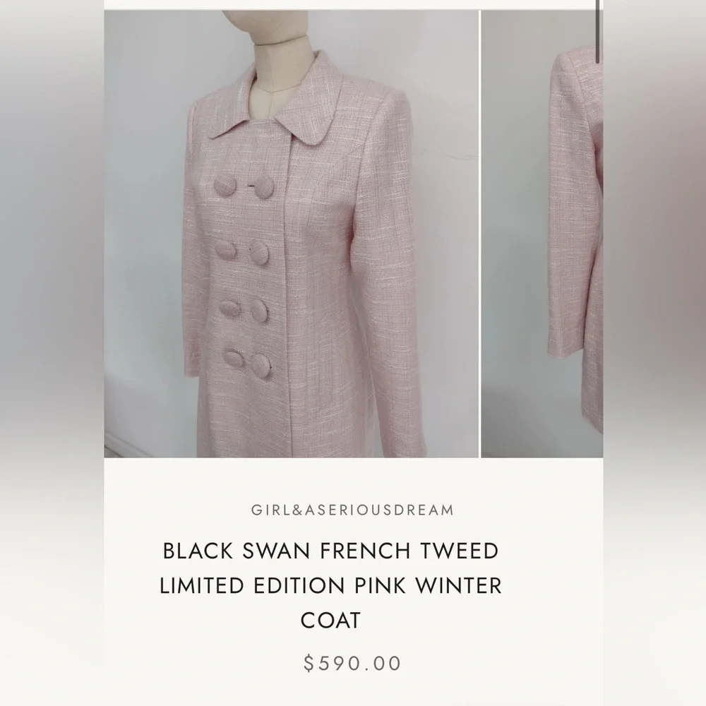 Custom made black swan French Tweed coat - Picture 4 of 4